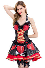 BFJFY Halloween Women's Red Heart Print Queen Cosplay Costume