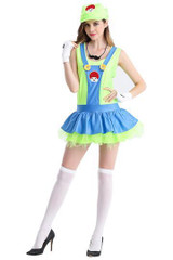 BFJFY Womens Super Mario Party Dress Up Halloween Costume Cosplay Green