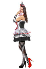 BFJFY Women Circus Clown Party Striped Dress Outfit For Halloween Cosplay
