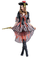 BFJFY Women Pirate Stripe Costume Halloween Cosplay Outfit