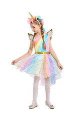BFJFY Halloween Girl's Unicorn Rainbow Princess Dress Cosplay Costume