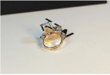 Women's Rose Gold Color Ring Crystal Cube Geometric Blue Zircon Red Clear or Purple