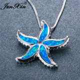 JUNXIN 925 Sterling Silver Filled Blue Fire Opal Starfish Pendant Necklace JUNXIN 925 Sterling Silver Filled Blue Fire Opal Starfish Pendant Necklace
