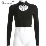 Choker cut sexy long sleeve crop top