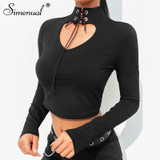 Choker cut sexy long sleeve crop top