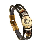 Bronze Alloy Buckles Zodiac Signs Bracelet Punk Leather Bracelet Bronze Alloy Buckles Zodiac Signs Bracelet Punk Leather Bracelet
