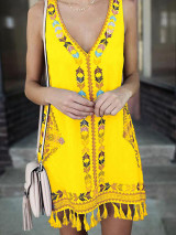 Women's A-Line Dress Short Mini Dress - Sleeveless Tassel Fringe Spring & Summer V Neck Boho Beach vacation dresses Slim 2020 White Yellow Royal Blue S M L XL XXL 3XL 4XL 5XL-0208812