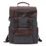 Backpack men waterproof canvas vintage large travel rucksack laptop bag real cow leather college students school bookbag