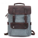 Backpack men waterproof canvas vintage large travel rucksack laptop bag real cow leather college students school bookbag