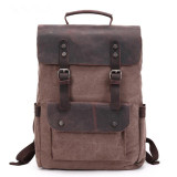 Backpack men waterproof canvas vintage large travel rucksack laptop bag real cow leather college students school bookbag