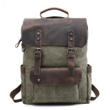 Backpack men waterproof canvas vintage large travel rucksack laptop bag real cow leather college students school bookbag