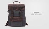 Backpack men waterproof canvas vintage large travel rucksack laptop bag real cow leather college students school bookbag