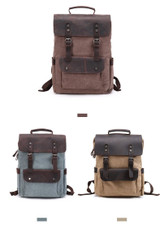 Backpack men waterproof canvas vintage large travel rucksack laptop bag real cow leather college students school bookbag