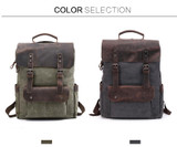 Backpack men waterproof canvas vintage large travel rucksack laptop bag real cow leather college students school bookbag