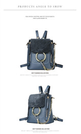 Backpack women popular metal rings mini chain shoulder leather vintage summer school