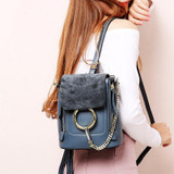 Backpack women popular metal rings mini chain shoulder leather vintage summer school