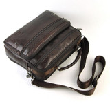 Bag men genuine real leather shoulder classic 6 zip multi compartment messenger cross body retro satchel practical vintage