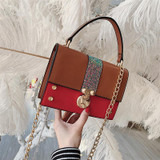 Handbags women's wave fashion super fire chain shoulder messenger sequin stitching horizontal square