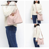 Handbag women luxury leather shoulder tassel hobo large soft purse messenger