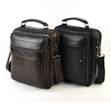 Handbag men genuine real leather shoulder bag classic retro messenger cross body 5 zip practical satchel work business