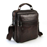 Handbag men genuine real leather shoulder bag classic retro messenger cross body 5 zip practical satchel work business