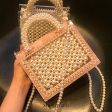 Handbag women pearl bagacrylic beaded box totes party vintage woven summer luxury brand