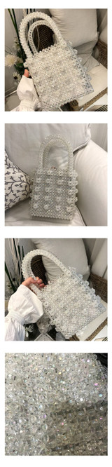 Handbag women pearls bag acrylic crystal beaded box totes party summer vintage luxury brand