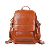 Backpack women luxury designer oil wax real leather large shoulders travel
