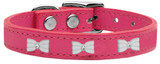 White Bow Widget Genuine Leather Dog Collar