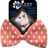 Peach Polka Dots Pet Bow Tie Collar Accessory With Velcro