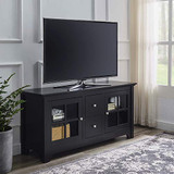 Walker Edison Modern Wood Universal Stand with Storage Cabinets for TV's up to 58" Flat Screen Living Room Entertainment Center, 52 Inch, Black