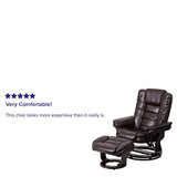 Flash Furniture Contemporary Multi-Position Recliner with Horizontal Stitching and Ottoman with Swivel Mahogany Wood Base in Brown LeatherSoft