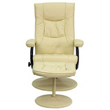 Flash Furniture Contemporary Multi-Position Recliner and Ottoman with Wrapped Base in Cream LeatherSoft