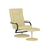 Flash Furniture Contemporary Multi-Position Recliner and Ottoman with Wrapped Base in Cream LeatherSoft