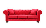 Divano Roma Furniture Velvet Scroll Arm Tufted Button Chesterfield Style Sofa, Red