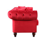Divano Roma Furniture Velvet Scroll Arm Tufted Button Chesterfield Style Sofa, Red