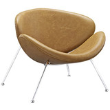 Modway Nutshell Mid-Century Modern Faux Leather Accent Lounge Chair In Tan
