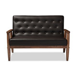 Baxton Studio Sorrento Mid-Century Retro Modern Faux Leather Upholstered Wooden 2-Seater Loveseat, Brown