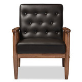 Baxton Studio Sorrento Mid-Century Retro Modern Faux Leather Upholstered Wooden Lounge Chair, Brown