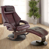 Comfort Chair Oslo Collection by Mac Motion Mandal Recliner and Ottoman Top Grain Leather, Merlot/Alpine