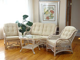 Malibu Set of 2 Chairs Natural Rattan Wicker with Cream Cushions and Round Coffee Table ECO Handmade, Cream