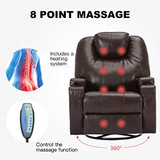 Mecor Massage Recliner Chair PU Leather Recliner Chair with Heat Rocker Recliner with 360 Degree Swivel/Cup Holders/Remote Control for Living Room (Brown)