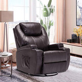 Mecor Massage Recliner Chair PU Leather Recliner Chair with Heat Rocker Recliner with 360 Degree Swivel/Cup Holders/Remote Control for Living Room (Brown)