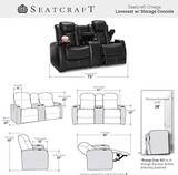 Seatcraft Omega Home Theater Seating - Leather Gel - Power Recline - Power Headrests - USB Charging - Lighted Cup Holders - Center Storage Console (Loveseat, Black)