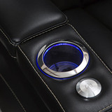 Seatcraft Omega Home Theater Seating - Leather Gel - Power Recline - Power Headrests - USB Charging - Lighted Cup Holders - Center Storage Console (Loveseat, Black)