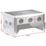 vidaXL Aluminum Aviator Coffee Side Bedside Storage Table Nightstand 3 Drawers