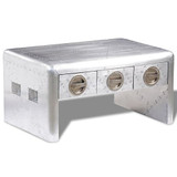 vidaXL Aluminum Aviator Coffee Side Bedside Storage Table Nightstand 3 Drawers