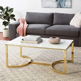 Meridian Furniture London Gold, 48" L x 25" D x 18.5" H, Modern | Contemporary Rich Stainless Steel Coffee Table with Stone Top, W x x