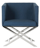 Safavieh Home Collection Celine Navy and Chrome Modern Glam Cross Leg Chair