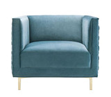 TOV Furniture The Sal Collection Modern Style Woven Velvet Upholstered Living Room Accent Chair, Sea Blue
